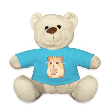 Kawaii Hamster trinkt Boba Bubble Tea Chibi - Teddy - Atollblau - Vorne