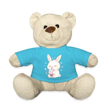 Kawaii Hase trinkt Boba Bubble Tea Chibi - Teddy - Atollblau - Vorne
