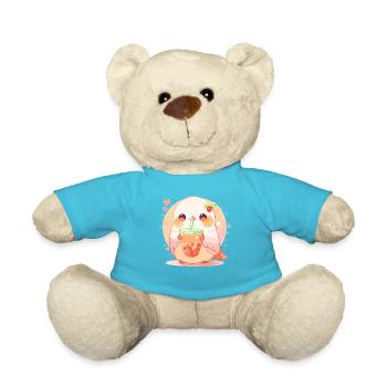 Kawaii Lovebird Drinks Boba Bubble Tea Chibi - Teddy Bear - atoll blue - Front
