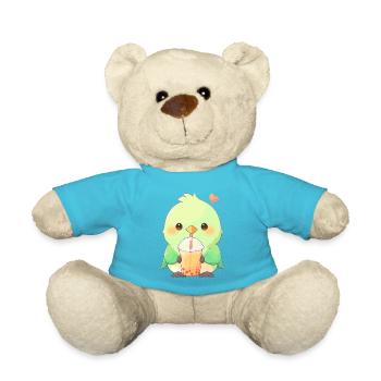 Kawaii Lovebird Drinks Boba Bubble Tea Chibi - Teddy Bear - atoll blue - Front