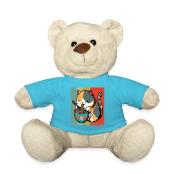 Katze fressende Ramen, bunt - Teddy - Atollblau - Vorne