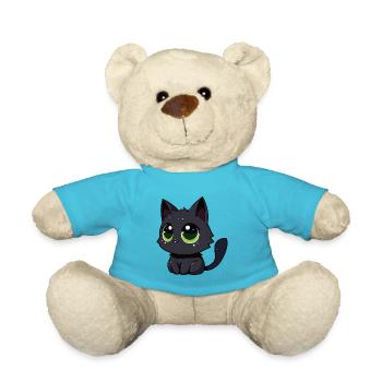Chat noir qui vous observe, qui s’ébroue - Nounours - bleu outremer - Devant