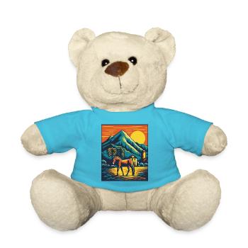 Bunter Pferdehof mit Pferd - Teddy - Atollblau - Vorne