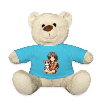 Kawaii Girl Anime Manga Fille et Chien - Nounours - bleu outremer - Devant