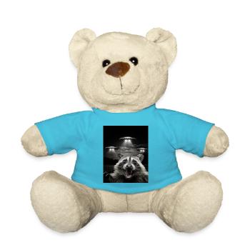 Lustiges Waschbären Selfie Vor UFOs Waschbär UFO - Teddy - Atollblau - Vorne