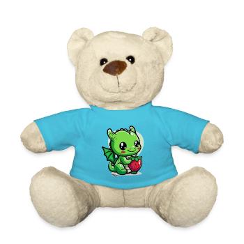 Ein kleiner süßer Drache mit einer Erdbeere - Teddy - Atollblau - Vorne