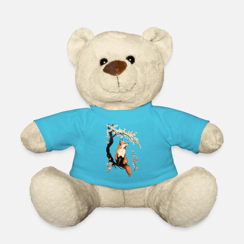 Fox & Sakura: Wildtiere Und Frühlingslandschaft - Teddy - Atollblau