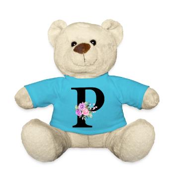 Lila Blumenbuchstabe p - Teddy - Atollblau - Vorne
