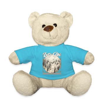 Let’s Ski Alpine Ski Forest Snow Stuck Skis Bird - Teddy Bear - atoll blue - Front