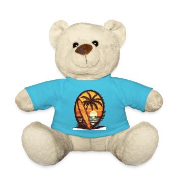 Sunset Surfboard Palm Trees - Teddy Bear - atoll blue - Front