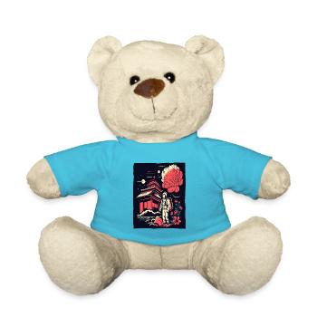 Astronaute devant un temple japonais avec des fleurs - Nounours - bleu outremer - Devant
