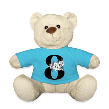 Numéro 8 floral noir -8e anniversaire floral - Nounours - bleu outremer - Devant