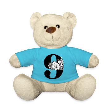 Numéro 9 floral noir -9e anniversaire floral - Nounours - bleu outremer - Devant