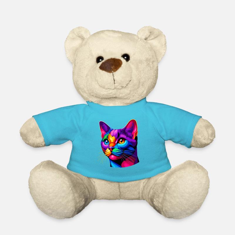 Bunte Pop Art Bombay Katze - Teddy - Atollblau