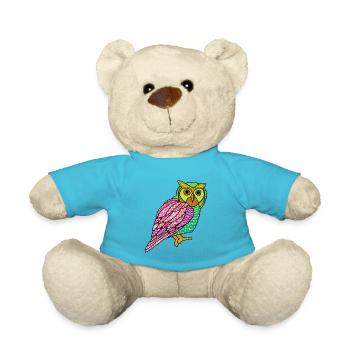 Bunte Eule gemalte Kunst Nächtlicher Vogelliebhaber Cool - Teddy - Atollblau - Vorne