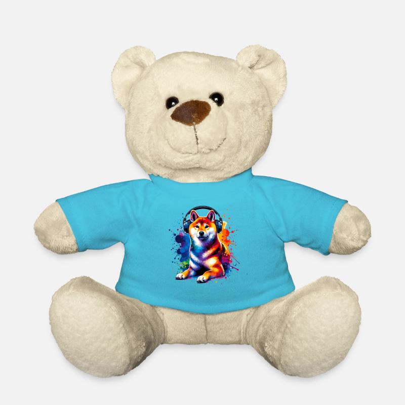 Bunte Splash Art Kopfhörer Japanisch Shiba Inu - Teddy - Atollblau