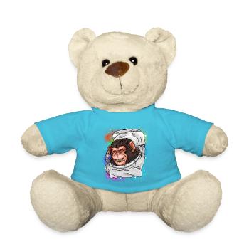 Astronaut Monkey T-Shirt - Funny Smiling Space - Teddy Bear - atoll blue - Front
