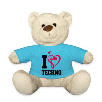 I Love Techno Musik Musiknote Liebe Herz Bass Note - Teddy - Atollblau - Vorne
