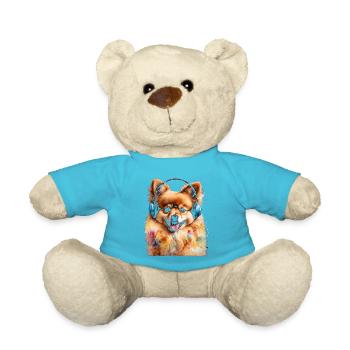 Pomeranian Pomeranian Headphones Dog Print - Teddy Bear - atoll blue - Front