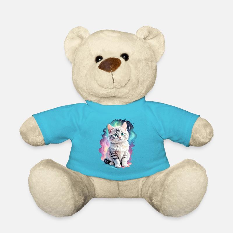 Cosmic Feline Elegance - Teddy Bear - atoll blue