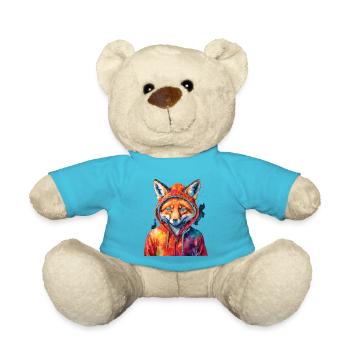 Fuchs Hoodie Bunt Lustig Tier Design Print - Teddy - Atollblau - Vorne