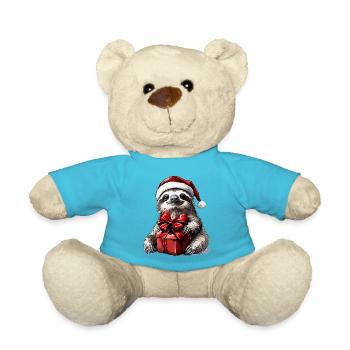 Paresseux de Noël avec chapeau de Père Noël et cadeau - Nounours - bleu outremer - Devant
