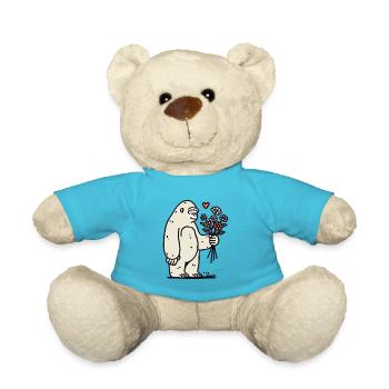 Gentle gorilla with bouquet of flowers - Teddy Bear - atoll blue - Front