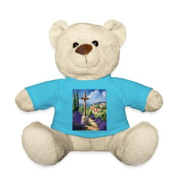 Cross in front of Greek Christian mountain village Ölgem - Teddy Bear - atoll blue - Front