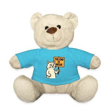 Traurige Katze mit „Das Ende naht“ - Teddy - Atollblau - Vorne
