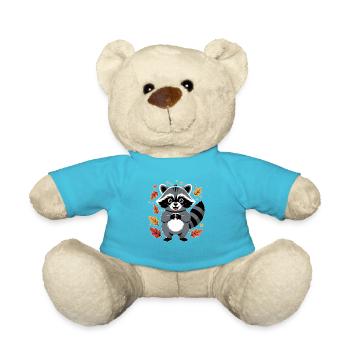 Verspielter Waschbär mit Herbstlaub - Teddy - Atollblau - Vorne
