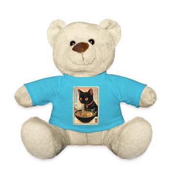 Kawaii Cat Ramen Illustration - Teddy Bear - atoll blue - Front