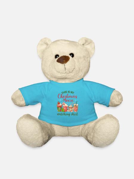 Weihnachtlicher Filmabend-Shirt - Teddy - Atollblau