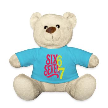 SIX SEVEN - 6 7 Pop Retro Typographic Design - Teddy Bear - atoll blue - Front