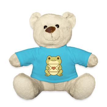 Kawaiifrosch mit Herzbrief – Cute Frog Art - Teddy - Atollblau - Vorne