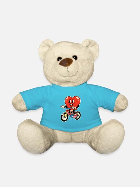 Heart on Bicycle Cartoon - Teddy Bear - atoll blue