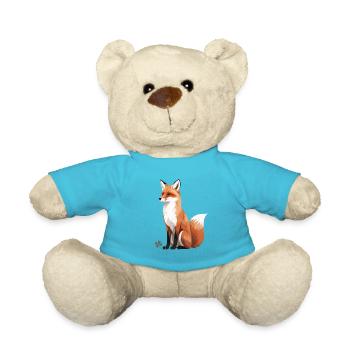 Sitzender Fuchs mit Kleeblatt - Teddy - Atollblau - Vorne