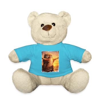 Titanic Cat Meme Funny Kitten Humor Cat Lover - Teddy Bear - atoll blue - Front