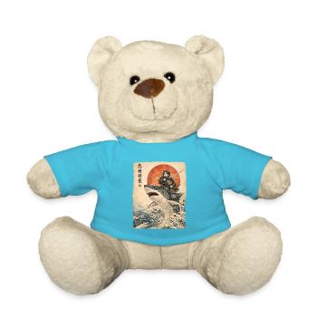 Samurai Cat Riding Shark Japanese Ukiyoe - Teddy Bear - atoll blue - Front