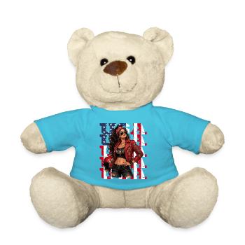  USA Rebel Biker Girl Rocker Lady Mit Totenkopf - Teddy - Atollblau - Vorne