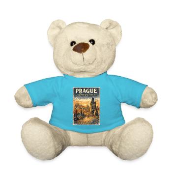 Affiche de voyage vintage au cœur de l’Europe de Prague - Nounours - bleu outremer - Devant