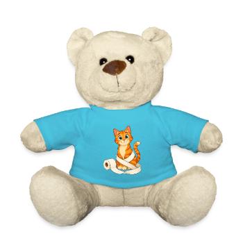 Orangefarbenes getigertes Kätzchen in Toilettenpapier eingewickelt - Teddy - Atollblau - Vorne