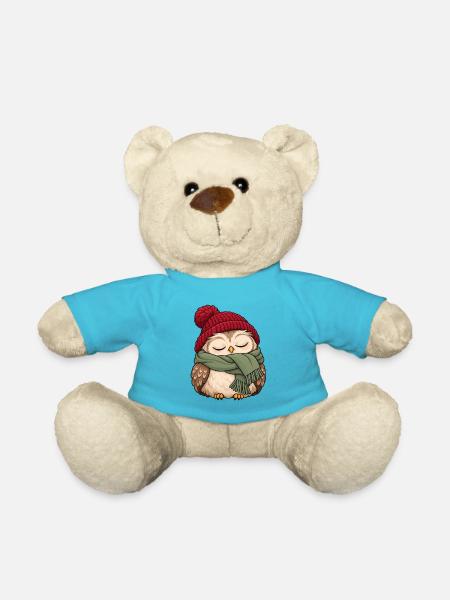 Wintereule im Schal - Teddy - Atollblau