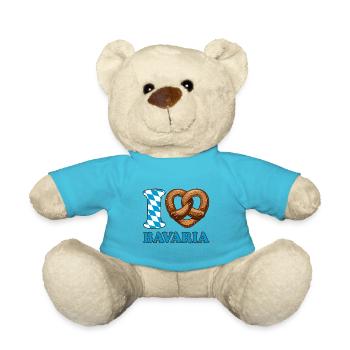 I Love Bavaria Pretzel - Heart - Saying - Teddy Bear - atoll blue - Front