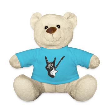 Heavy Metal e-Gitarre mit Teufelshörner Zeichen - Teddy - Atollblau - Vorne