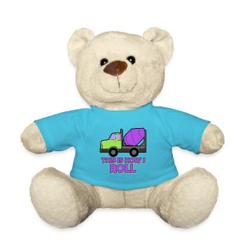 Bagger Baustelle Bauarbeiter Bau Rollen I Geschenk - Teddy - Atollblau - Vorne