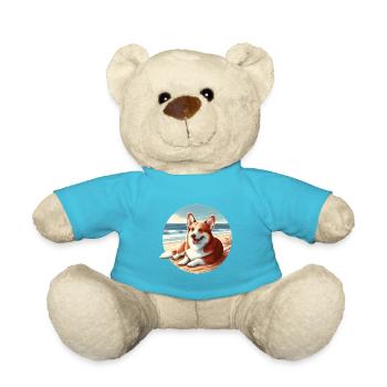 Welsh Corgi on the Beach Drawing - Teddy Bear - atoll blue - Front
