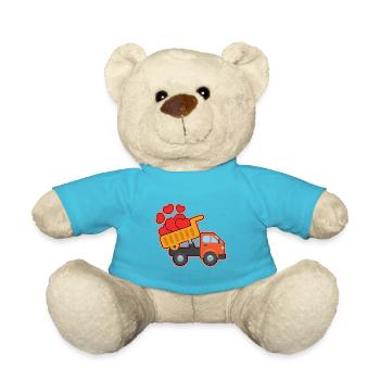 Bagger Baustelle Bauarbeiter Bau Herz I Geschenk - Teddy - Atollblau - Vorne
