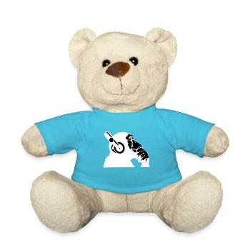 Chimpanzee with headphones listening to the music - Teddy Bear - atoll blue - Front