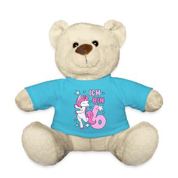 6. Geburtstag Mädchen süßes rosa Einhorn Ich bin 6 - Teddy - Atollblau - Vorne