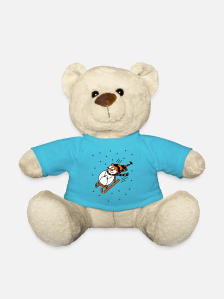 Schlittenfahrender Schneemann - Teddy - Atollblau